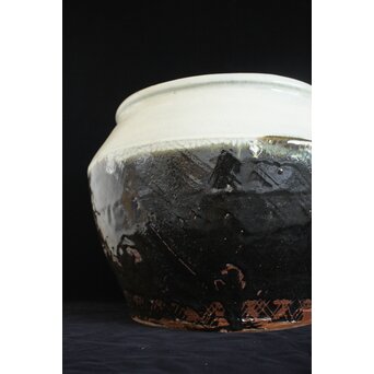 浜田庄司 大作 掛分火鉢 共箱　P446 