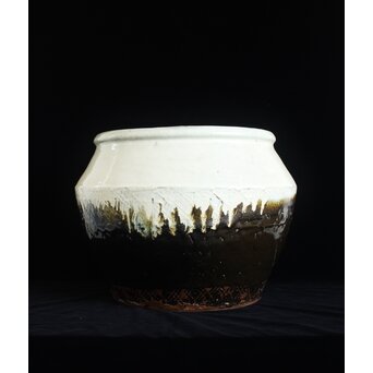 浜田庄司 大作 掛分火鉢 共箱　P446 