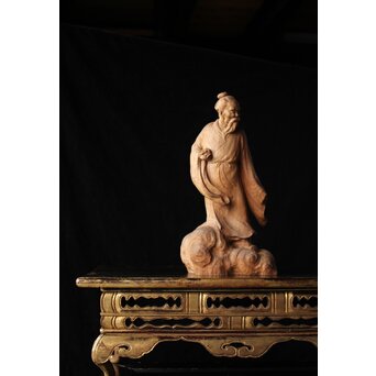 太田南海 桃仙人 木彫像　X438