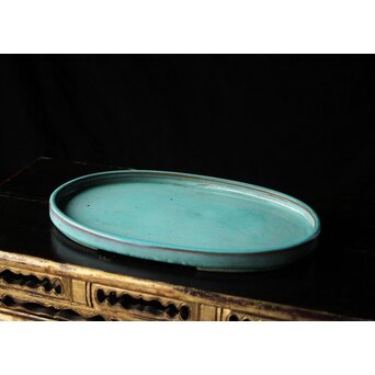 名鉢作家 植松陶翠 瑠璃釉切立切足 水盤　P447