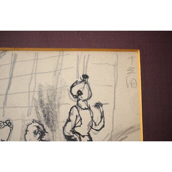 木村荘八 時代小説挿絵 肉筆原画 木村初枝鑑定額装　Z471 