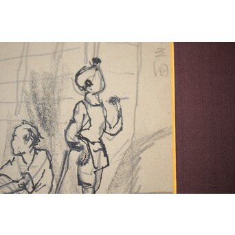 木村荘八 時代小説挿絵 肉筆原画 木村初枝鑑定額装　Z471 