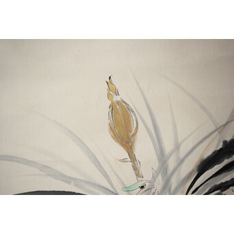 落合朗風【春欄之図】紙本軸装 二重箱　Z473 