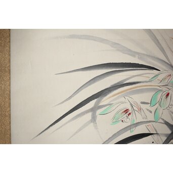 落合朗風【春欄之図】紙本軸装 二重箱　Z473 