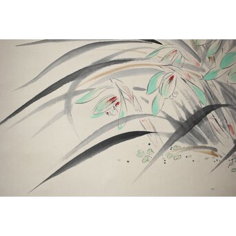 落合朗風【春欄之図】紙本軸装 二重箱　Z473 