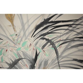 落合朗風【春欄之図】紙本軸装 二重箱　Z473 