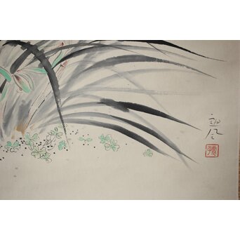 落合朗風【春欄之図】紙本軸装 二重箱　Z473 