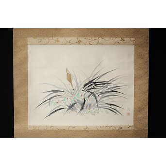 落合朗風【春欄之図】紙本軸装 二重箱　Z473