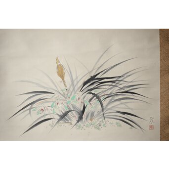 落合朗風【春欄之図】紙本軸装 二重箱　Z473 