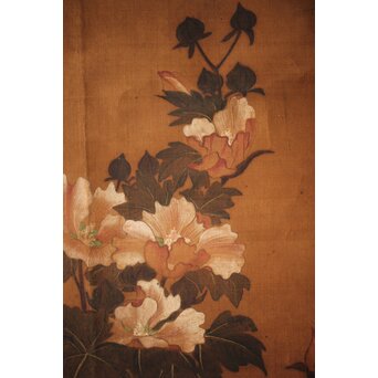 女流画家 桜井雪保 南画風花鳥図 絹本軸装　Z475 