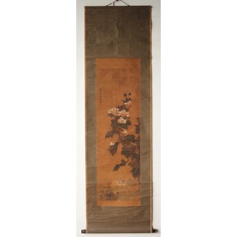 女流画家 桜井雪保 南画風花鳥図 絹本軸装　Z475 