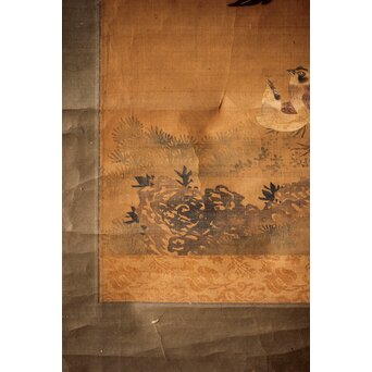 女流画家 桜井雪保 南画風花鳥図 絹本軸装　Z475 