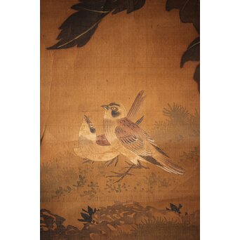 女流画家 桜井雪保 南画風花鳥図 絹本軸装　Z475 