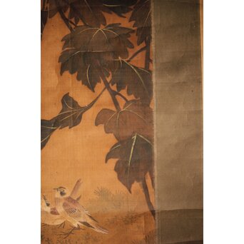 女流画家 桜井雪保 南画風花鳥図 絹本軸装　Z475 