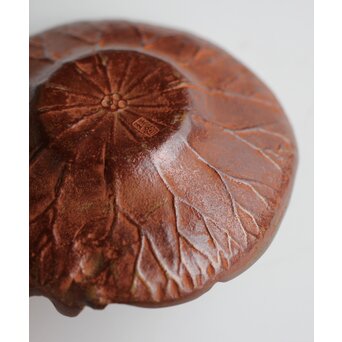 倣 本間琢斎 蓮葉に蛙 茶托 五客　M397 