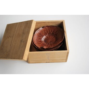 倣 本間琢斎 蓮葉に蛙 茶托 五客　M397 