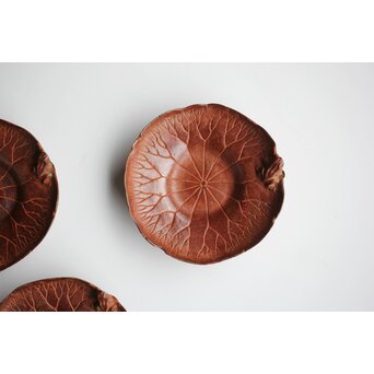 倣 本間琢斎 蓮葉に蛙 茶托 五客　M397 