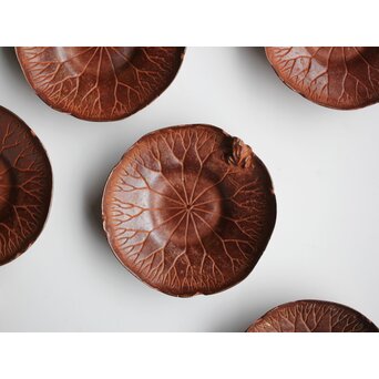 倣 本間琢斎 蓮葉に蛙 茶托 五客　M397 