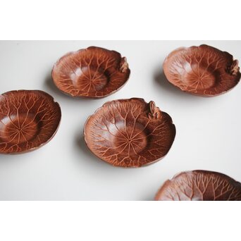 倣 本間琢斎 蓮葉に蛙 茶托 五客　M397 