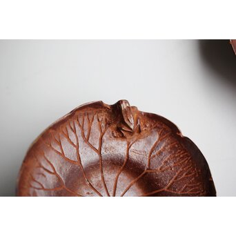 倣 本間琢斎 蓮葉に蛙 茶托 五客　M397 