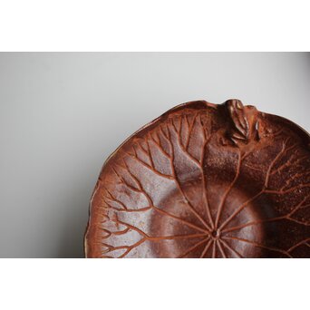 倣 本間琢斎 蓮葉に蛙 茶托 五客　M397 