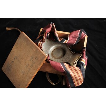 唐物 朱石梅製 魚型真鍮覆輪 錫茶托 6客1組　M401 