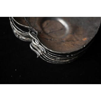 三代 本間琢斎 秋海棠 鋳錫茶托 七客 六代琢斎識箱　M402 