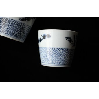 松竹梅 氷裂地紋 染付古伊万里猪口 四客　P449 