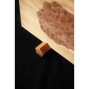 指物師 竹内不山 木地長板雲彫 結界　X439 