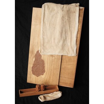 指物師 竹内不山 木地長板雲彫 結界　X439 