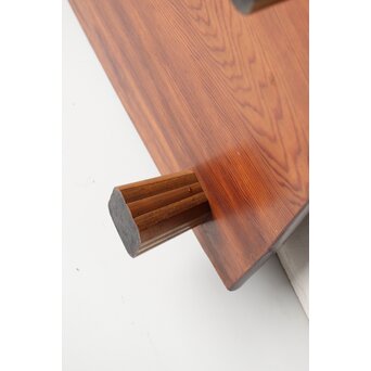 指物師 竹内不山 竹装飾 松一枚板卓　X440 