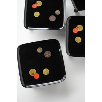 輪島塗 佐藤貞一 五清図蒔絵膳 五客　Q352 