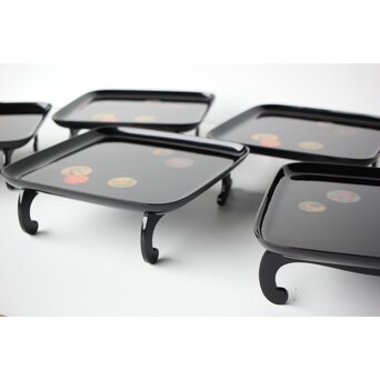 輪島塗 佐藤貞一 五清図蒔絵膳 五客　Q352 