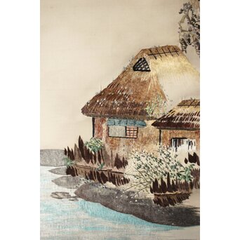 刺繍画 蕉雨賛 軸装　Z477 