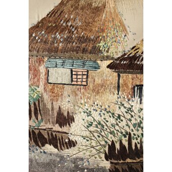 刺繍画 蕉雨賛 軸装　Z477 