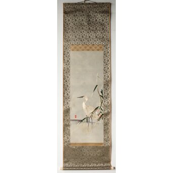 刺繍画 白鷺 軸装　Z478 