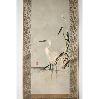 刺繍画 白鷺 軸装　Z478 