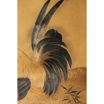 刺繍画 群鶏図 掛軸　Z479 