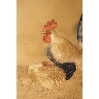 刺繍画 群鶏図 掛軸　Z479 