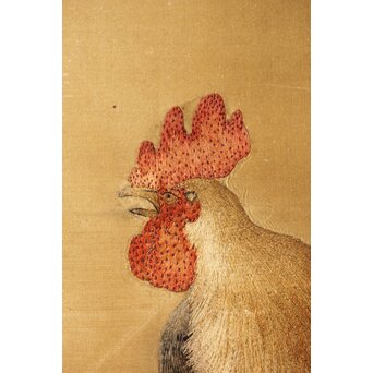 刺繍画 群鶏図 掛軸　Z479 