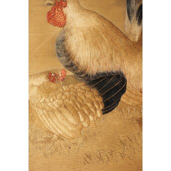 刺繍画 群鶏図 掛軸　Z479 