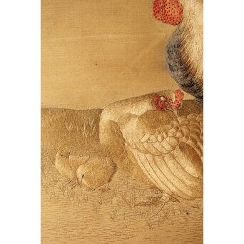 刺繍画 群鶏図 掛軸　Z479 