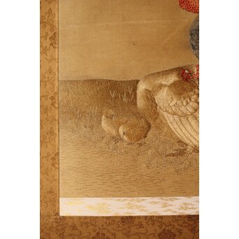 刺繍画 群鶏図 掛軸　Z479 