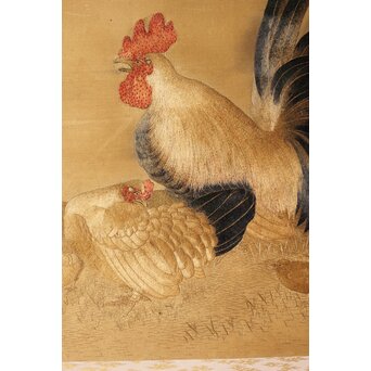 刺繍画 群鶏図 掛軸　Z479 