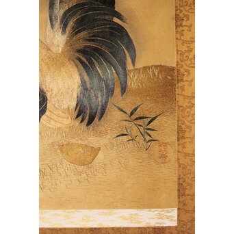 刺繍画 群鶏図 掛軸　Z479 