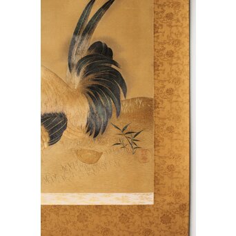 刺繍画 群鶏図 掛軸　Z479 