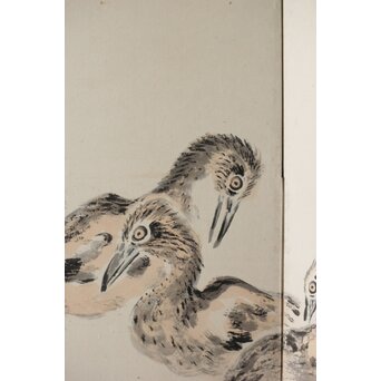 渡辺小崋 群鶴図 紙本屏風一双　Z481 