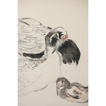 渡辺小崋 群鶴図 紙本屏風一双　Z481 