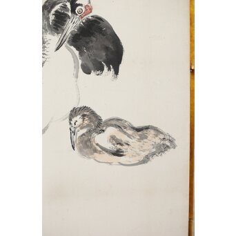 渡辺小崋 群鶴図 紙本屏風一双　Z481 