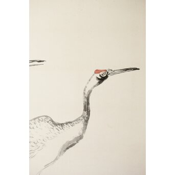 渡辺小崋 群鶴図 紙本屏風一双　Z481 